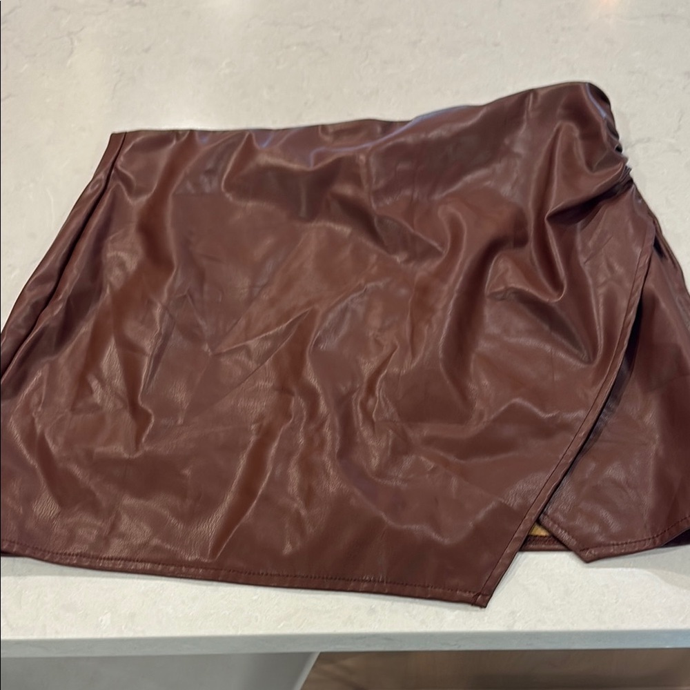 Elegant Brown Faux Leather Mini Skirt